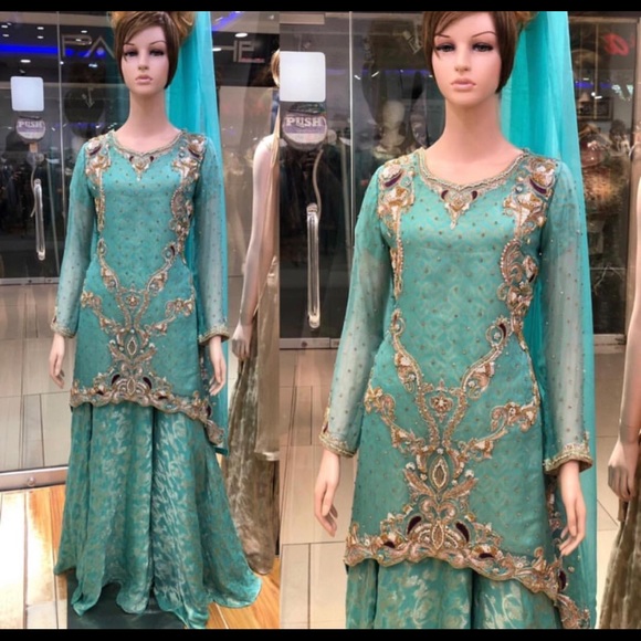 Heavy embroidered Pakistani shalwar kameez